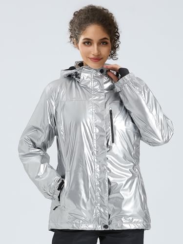 FREE SOLDIER Women's Waterproof Ski Snow Jacket Fleece Lined Warm Winter Rain Jacket with Hood Fully Taped Seams