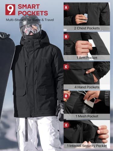 Men's Winter Waterproof Ski Snow Jacket with Hood