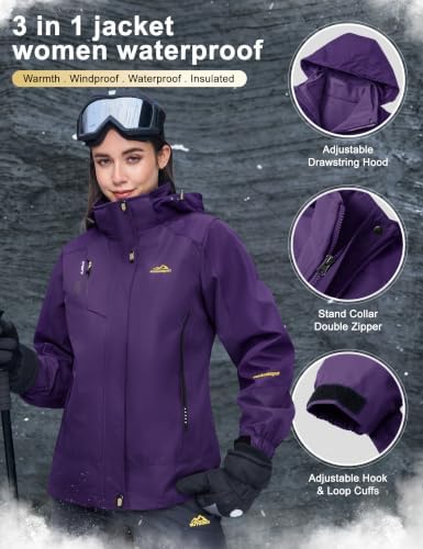 MAGCOMSEN Women's 3-in-1 Winter Coats Snow Ski Jacket Waterproof Windproof Fleece Lined Winter Jacket Parka