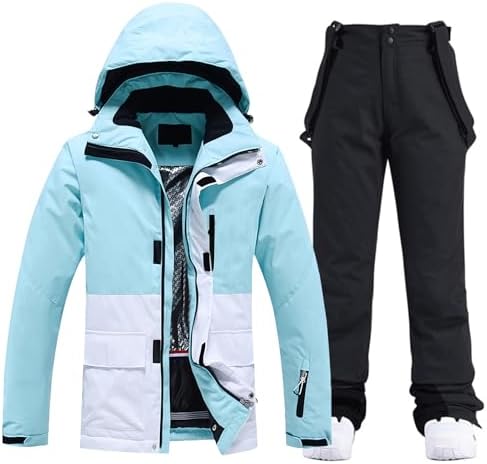 Women's Ski Jackets and Bib Pants Set Windproof Waterproof Insulated Snowsuit