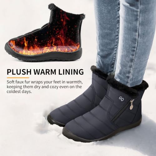 HARENCE Snow Boots for Women Winter Boot with Comfortable Warm Fur Lined Ankle Booties Outdoor Slip On Waterproof Short Boots