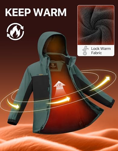 FREE SOLDIER Men's Warm Winter Fleece Lined Ski Snow Jacket with Hood