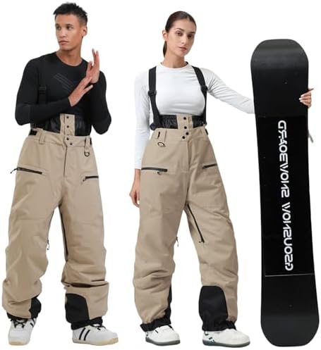 GSOU SNOW Mens Womens Snowboard Pants-Baggy Ski Snow Bibs