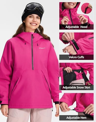 Pionner Camp Womens Ski Jacket Snow Coat Waterproof Baggy Anorak Snowboard Hoodie Insulated Pullover Winter Sports Mountain