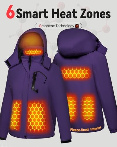 Wulcea Graphene Heated Jacket for Women Fur Lined with Large Capacity Battery Pack