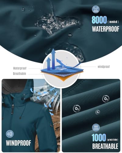 33,000ft Women's Softshell Jacket Waterproof Hooded Fleece Lined Rain Coat