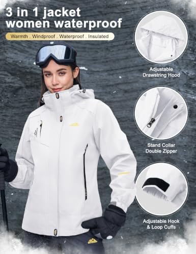 MAGCOMSEN Women's 3-in-1 Winter Coats Snow Ski Jacket Waterproof Windproof Fleece Lined Winter Jacket Parka
