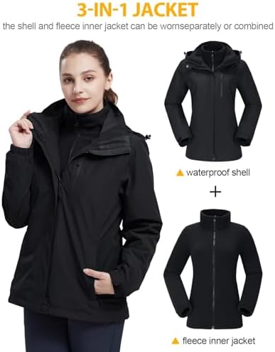 CAMEL CROWN Women's Waterproof Ski Jacket 3 in 1 Winter Coat Windbreaker Snowboard Jackets for Rain Snow Outdoor Hiking