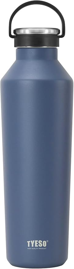 TYESO Stainless Steel Vacuum Insulated Water Bottle, Insulated Water Bottle with Soft Silicone Carry Handle (BLUE, 25 OZ)
