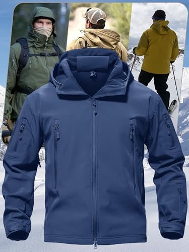 TACVASEN Men's Fleece Softshell Jacket Waterproof Winter Tactical Hooded