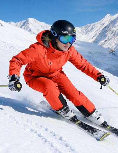 Women's Pro Ski Jacket, Waterproof 15K Snowboard Jacket, Insulated Winter Coat with Helmet Hood & Armpit Vents