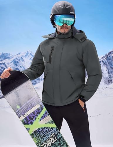 WULFUL Men's Waterproof Ski Jacket Warm Winter Coats Windproof Winter Jackets for Men Fleece Lined Windbreaker with Hood