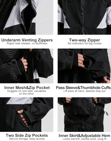 GSOU SNOW Mens Baggy Snowboard Jacket Waterproof Retro Ski Hoodie Insulated