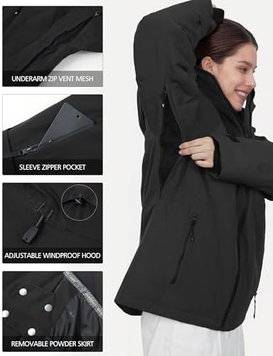 Pionner Camp Women's Ski Jacket 15k Waterproof Insulated Winter Snow Coat Rain Jacket for Skiing Snowboarding Hiking