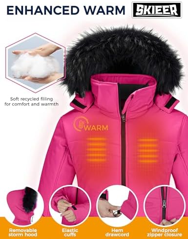 Women's Ski Jacket Waterproof Warm Puffer Thick Hooded Winter Coat