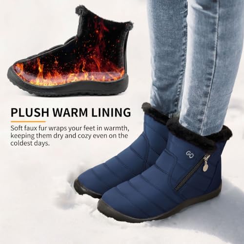 HARENCE Snow Boots for Women Winter Boot with Comfortable Warm Fur Lined Ankle Booties Outdoor Slip On Waterproof Short Boots
