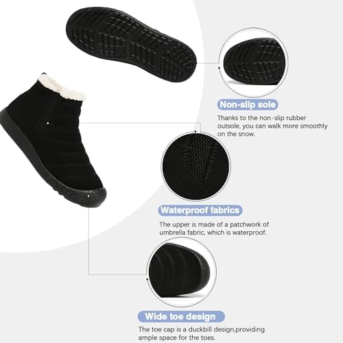 JSWEI Winter Boots for Women - Soft Comfortable Faux Fur Mid Calf Winter Snow Boots Totes Boots Lace up Snow Boots Winter Boots with Insulated Black for Outdoor