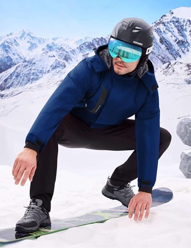 WULFUL Men's Waterproof Ski Jacket Warm Winter Coats Windproof Winter Jackets for Men Fleece Lined Windbreaker with Hood