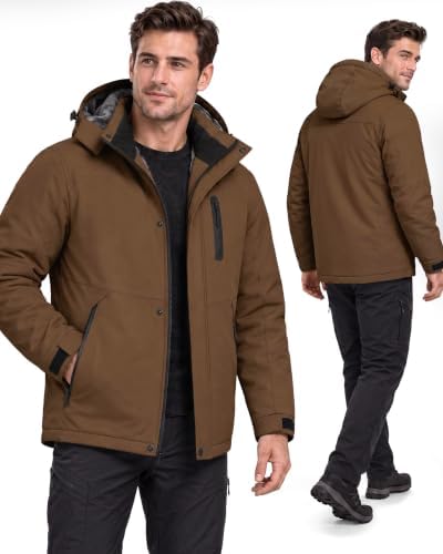 Yufawow Magnetic Placket No Fumbling Just Snap Men Winter Jacket Skiing Jacket Insulated Fleece Lined Waterproof Windbreaker for Snowboard Hiking Camping ATV Outdoor Work
