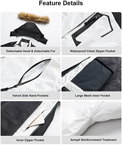 Pursky Women's Waterproof Ski Jacket Winter Snow Coats Fur Hooded Raincoat Parka