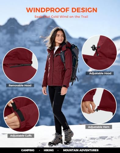 wantdo Women's Waterproof Ski Jacket Warm Fleece Lined Snow Winter Coat