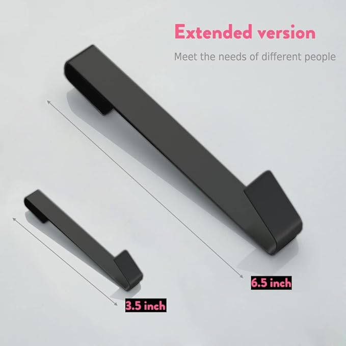 Extended Shower Hooks, Towel Hooks for Frameless Glass Shower Door, 3 Pack Matte Black Stainless Steel
