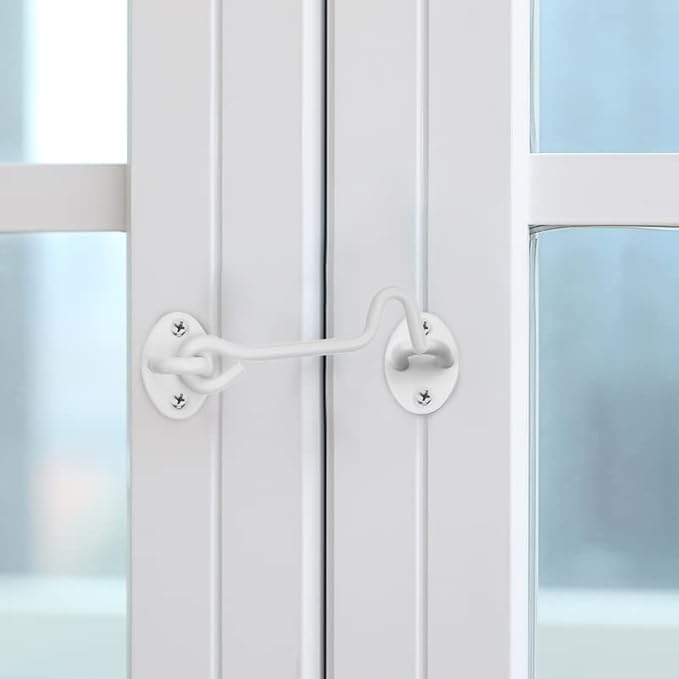 Kare & Kind Hook and Eye Latch (4-inch) - with Mounting Screws - Heavy Duty Locks for Door, Gates, Barns, Bathrooms, Cabins (2-White)