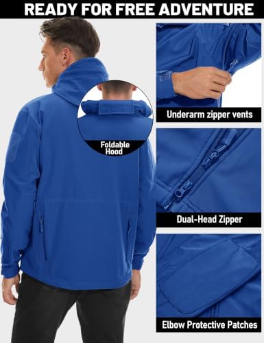 TACVASEN Men's Fleece Softshell Jacket Waterproof Winter Tactical Hooded