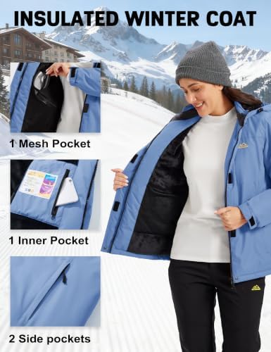 MAGCOMSEN Women's Winter Coats Waterproof Ski Snow Warm Fleece Lined Jacket