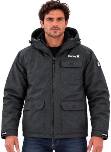 Hurley Mens Winter Parka Jacket, Sherpa Lined Hooded Winter Coat