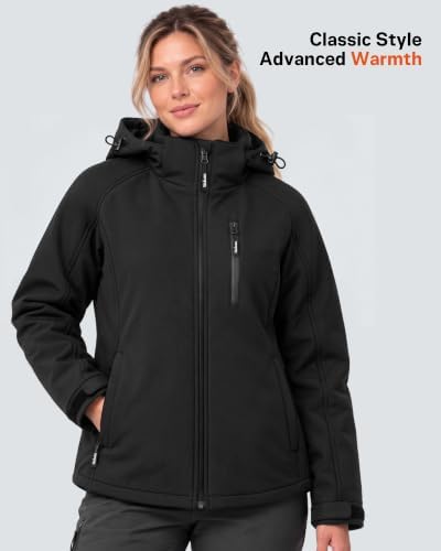 Wulcea Graphene Heated Jacket for Women Softshell Waterproof Windproof Hooded 12V 18400mAh Large Capacity Battery Fast Charge