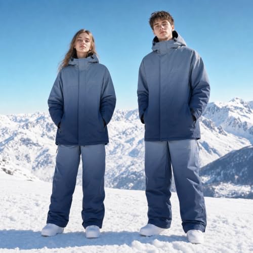 Women's Ski Jacket and Pants Set, Baggy Insulated Snow Suit,Gradient Design
