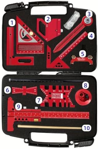 Aluminium Woodwork Measuring and Scribing Tool Set - 9 Piece Precision Kit for Carpentry and DIY Projects with Storage Box(10 Pieces.)