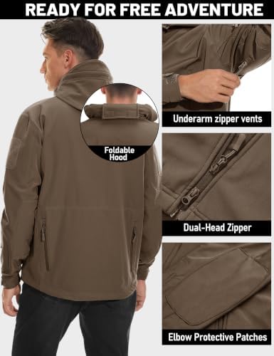 TACVASEN Men's Fleece Softshell Jacket Waterproof Winter Tactical Hooded