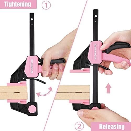 WORKPRO 4-Piece Mini Bar Clamps, 6"(2) & 4-1/2"(2) Wood Clamps, Pink Ribbon