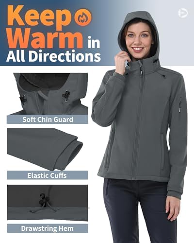 Outdoor Ventures Women's Softshell Jacket Fleece Lined Waterproof Rain Coat