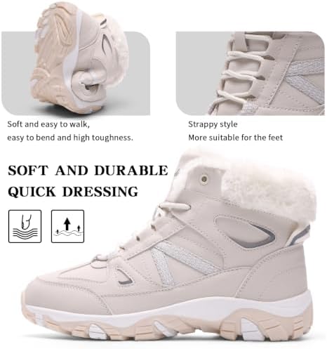 Littleplum Womens Snow Boots - Warm Fur Line Anti Slip Winter Short Boots Comfortable Lace Up Ankle Booties for Outdoor Hiking