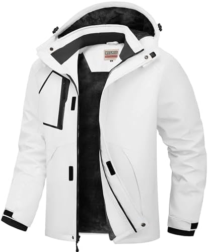 WULFUL Men's Waterproof Ski Jacket Warm Winter Coats Windproof Winter Jackets for Men Fleece Lined Windbreaker with Hood