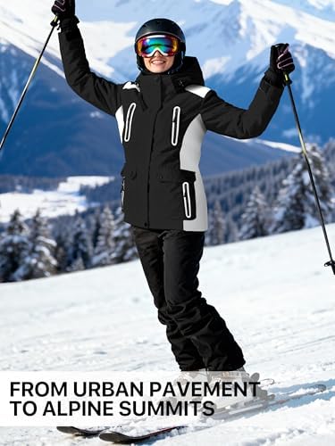FREE SOLDIER Women's Waterproof Ski Snow Jacket Warm Fleece Lined Winter Rain Jacket with Hood Fully Taped Seams