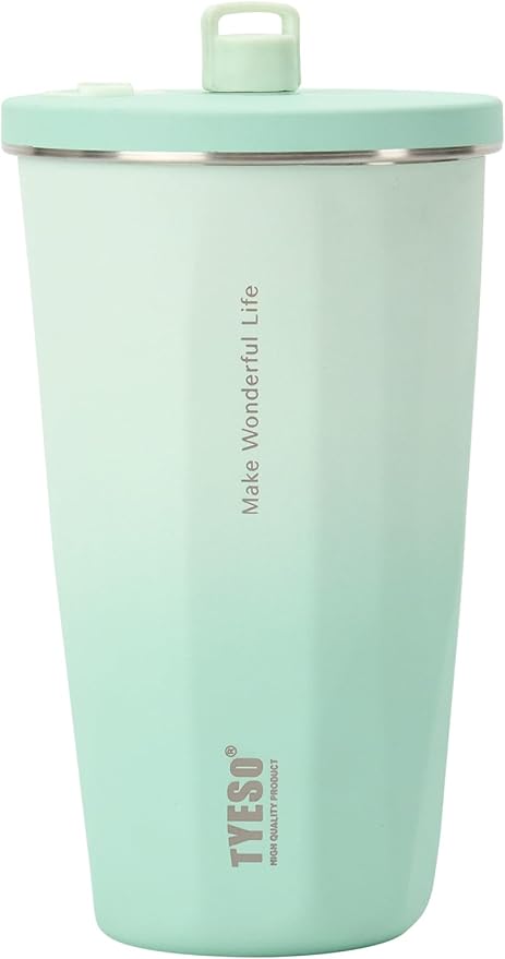 TYESO 20oz Tumbler with Retractable Straw, Stainless Steel Tumbler with straw inside Stainless steel wide-mouth vacuum insulation bottler home office outdoor multi-color (GRADIENT MINT GREEN, 20 oz)