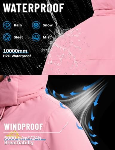TACVASEN Women's Waterproof Winter Jacket Ski Hooded Insulated Jacket Fleece Warm Snow Outdoor Rain Windbreaker