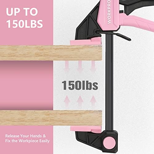 WORKPRO 4-Piece Mini Bar Clamps, 6"(2) & 4-1/2"(2) Wood Clamps, Pink Ribbon