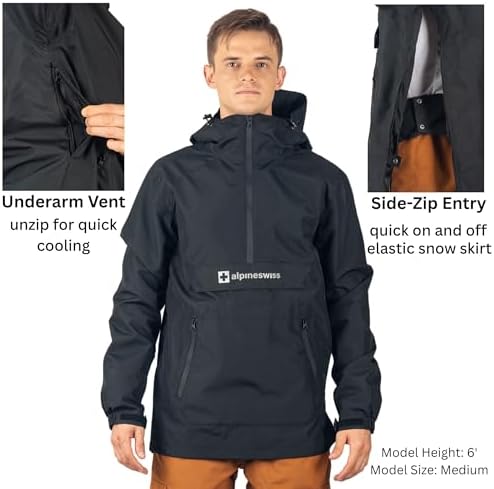 Alpine Swiss Mens Snowboard Jacket 10K Waterproof Hooded Ski Shell Anorak Breathable Windproof Pullover Winter Sport Coat