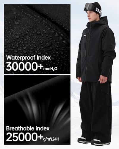 Mens Snowboard Jacket 3L Baggy Ski Coat with Hood