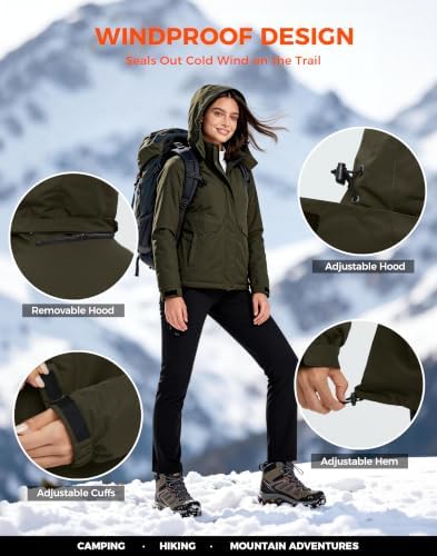 wantdo Women's Waterproof Ski Jacket Warm Fleece Lined Snow Winter Coat