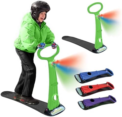 Geospace Winter Fun Ski Skate, Foldable Snow Scooter, Ski Skooter, Snow Sled, and Kids Snowboard with LED Light – Multi-Purpose Portable Sandboard, Snow Skate, and Kids/Teenager Sled for All Ages