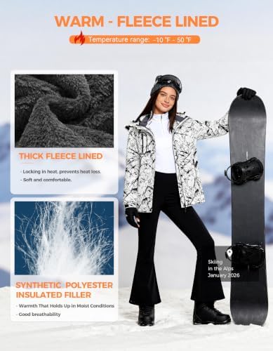 wantdo Women Hardshell Waterproof Windproof Insulated Ski Trekking Jacket