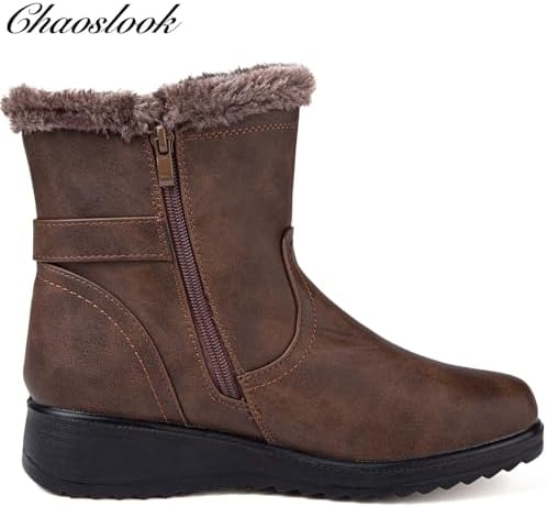 Womens Snow Boots Leather Winter Warm Boots Platform Ankle Booties