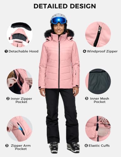 Women's Ski Jacket Waterproof Warm Puffer Thick Hooded Winter Coat