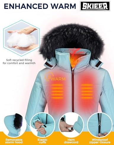 Women's Ski Jacket Waterproof Warm Puffer Thick Hooded Winter Coat